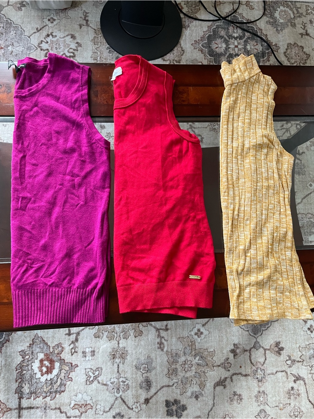 Women’s Sleeveless Knit Tops Vests - Purple, calvin klein Red, Yellow mock neck